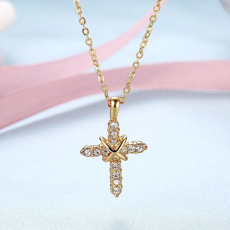 Wholesale Fashion Cross Pendants Gold Color Crystal Jesus Cross Pendant Necklace For Women Jewelry Dropshipping TGGPN131 1