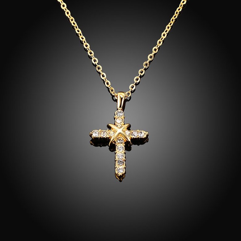 Wholesale Fashion Cross Pendants Gold Color Crystal Jesus Cross Pendant Necklace For Women Jewelry Dropshipping TGGPN131 3