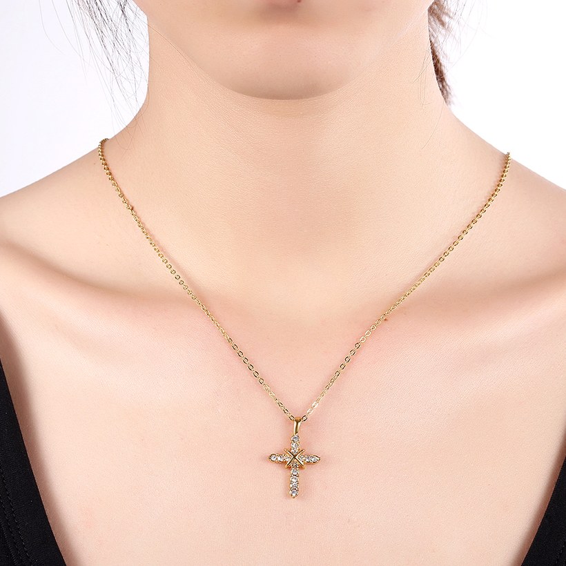 Wholesale Fashion Cross Pendants Gold Color Crystal Jesus Cross Pendant Necklace For Women Jewelry Dropshipping TGGPN131 4