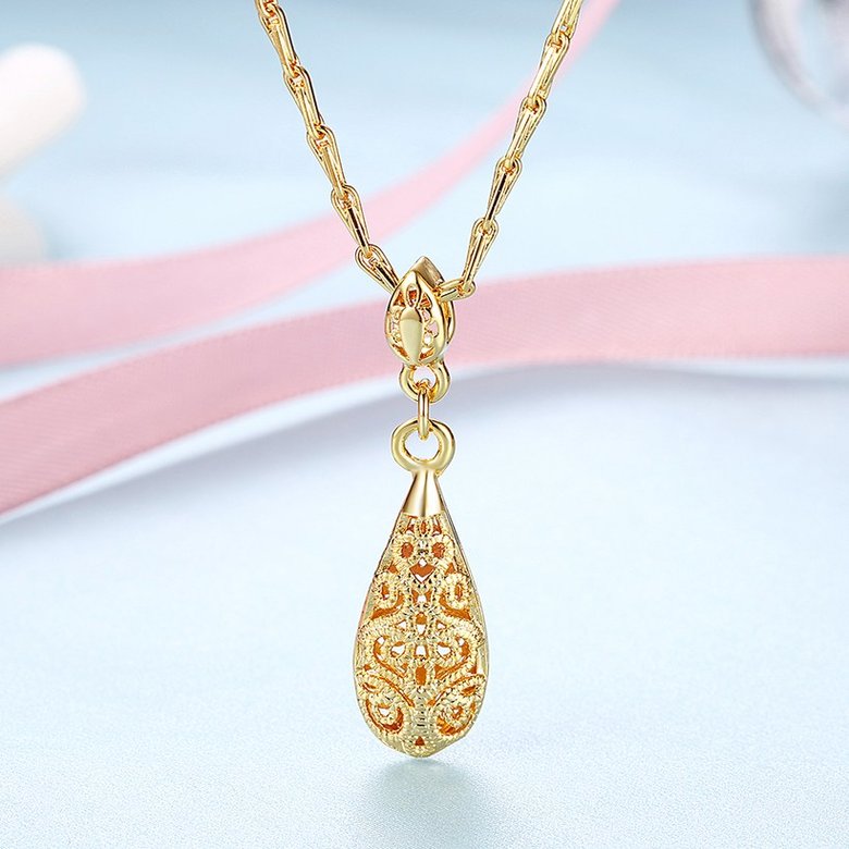 Wholesale Classical Style Vintage Chain Pendant Necklaces Hollow Out Water Drop 24 Gold Color Party Gift Jewelry For Women TGGPN141 1
