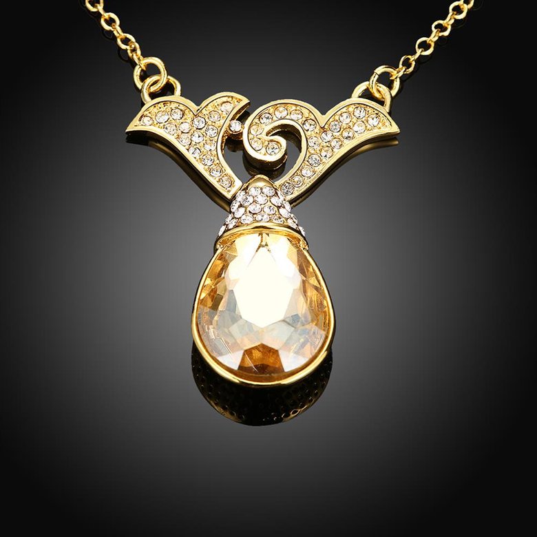 Wholesale Romantic Trendy Necklace Women Water Drop Champagne Gemstone 24K gold Hot Selling Wedding Jewelry Gifts TGGPN214 1