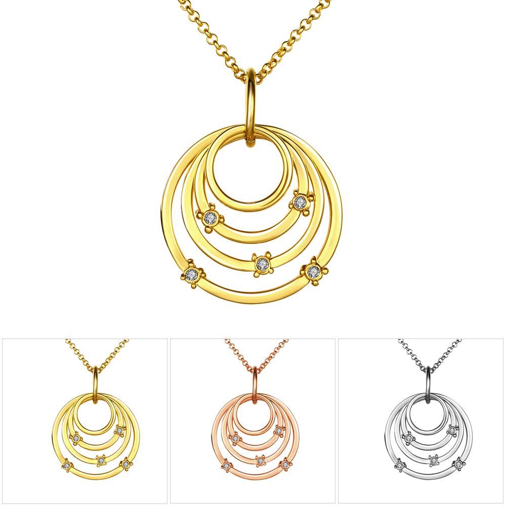 Wholesale Fashion Design Circles Big Pendant Necklaces For Women Rhinestone 24k Gold Color Chain Long Necklace Jewelry Gift TGGPN301 0