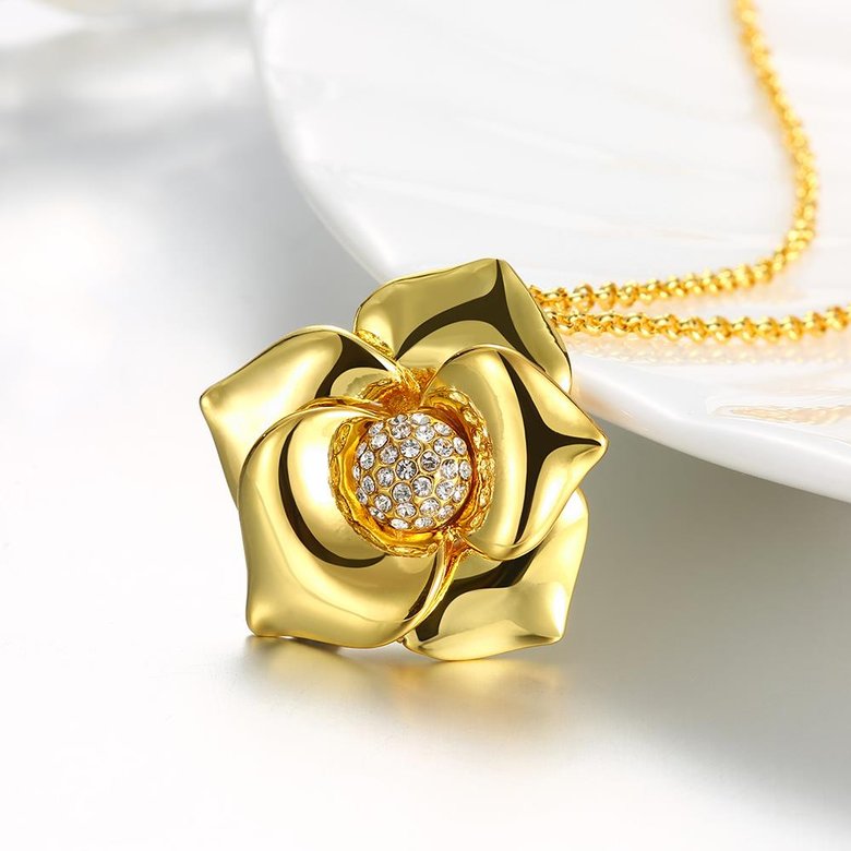 Wholesale European Fashion Fine Woman Girl Party Birthday Wedding Gift Flower Rose 24K Gold Necklace Pendant Charm TGGPN031 0