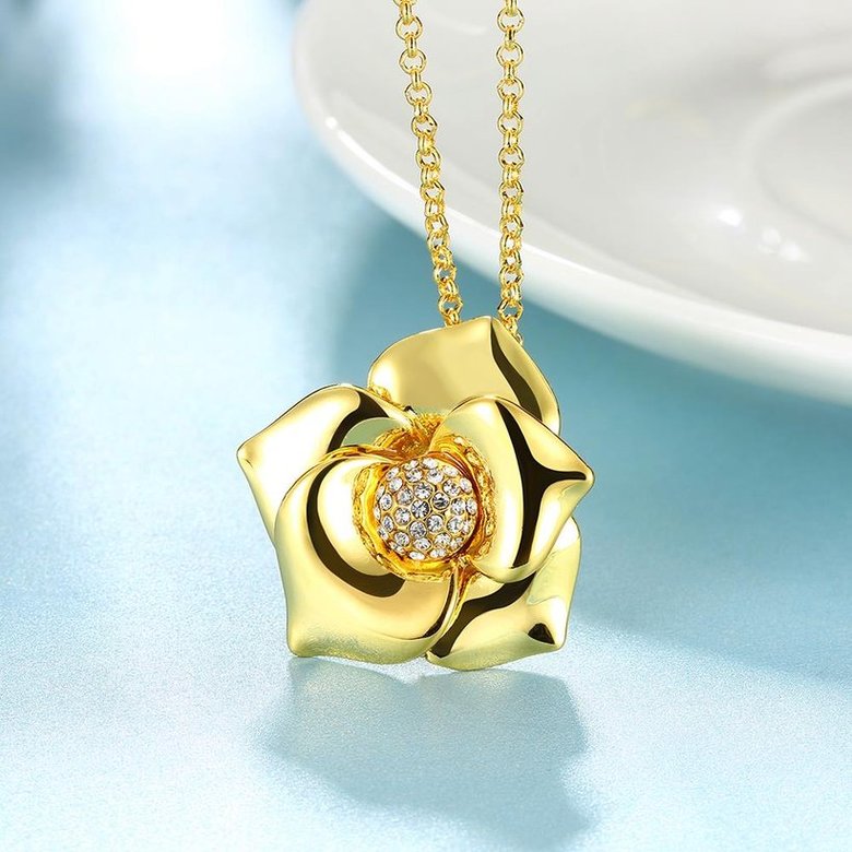 Wholesale European Fashion Fine Woman Girl Party Birthday Wedding Gift Flower Rose 24K Gold Necklace Pendant Charm TGGPN031 1