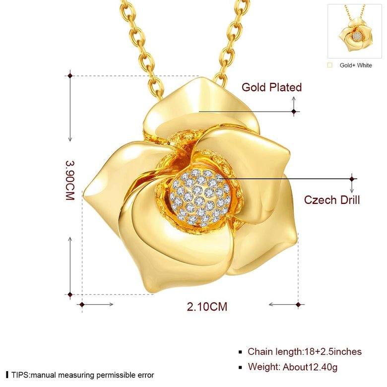 Wholesale European Fashion Fine Woman Girl Party Birthday Wedding Gift Flower Rose 24K Gold Necklace Pendant Charm TGGPN031 3