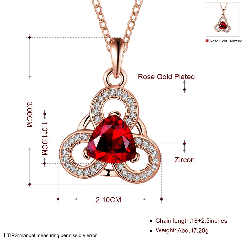 Wholesale Romantic Rose Gold Plated clover CZ Necklace big red crystal  temperament necelace wedding jewelry TGGPN444 0