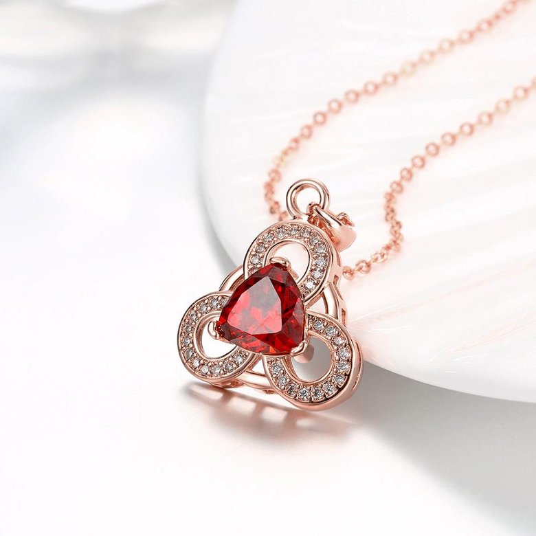 Wholesale Romantic Rose Gold Plated clover CZ Necklace big red crystal  temperament necelace wedding jewelry TGGPN444 2