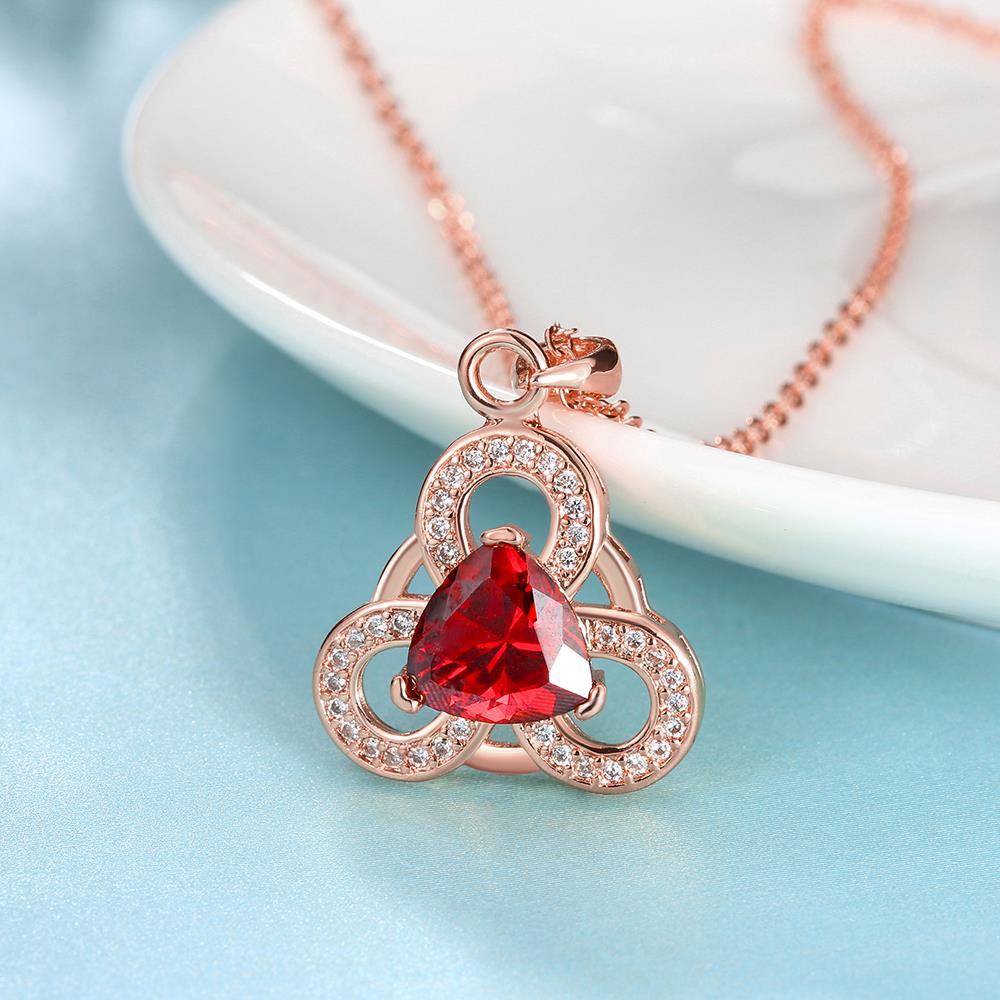 Wholesale Romantic Rose Gold Plated clover CZ Necklace big red crystal  temperament necelace wedding jewelry TGGPN444 3