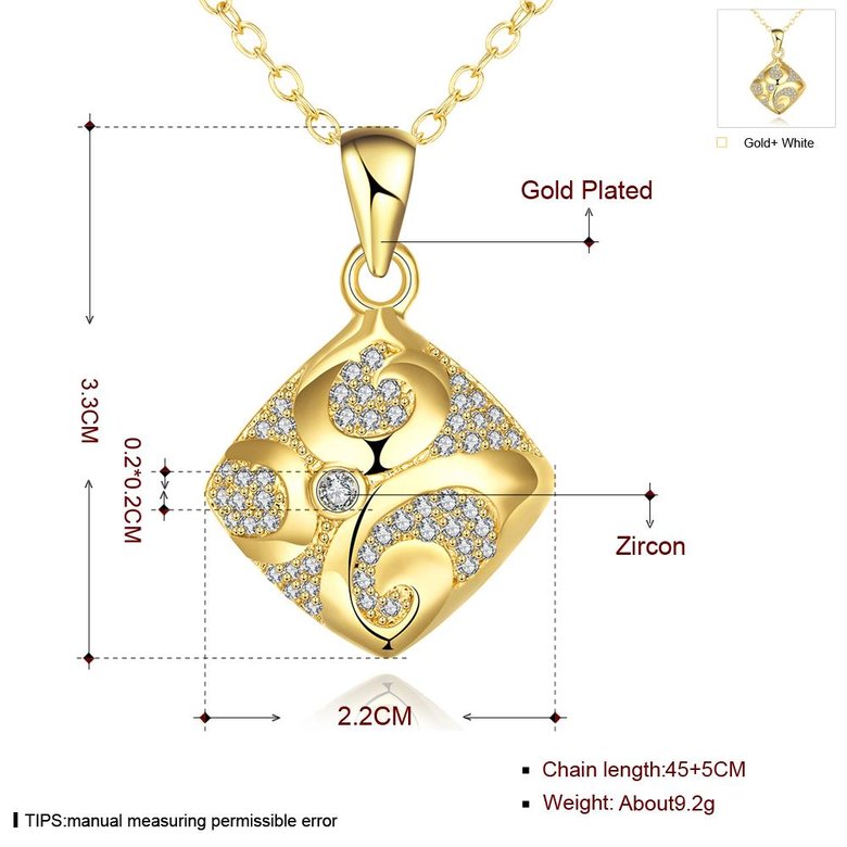 Wholesale Romantic 24K Gold Geometric square CZ Necklace high quality delicate women jewelry TGGPN519 0