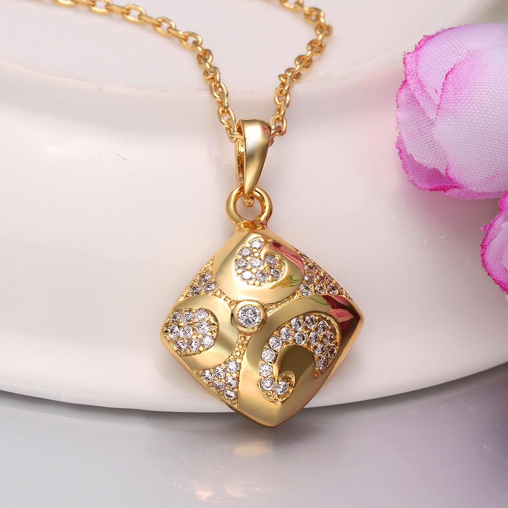 Wholesale Romantic 24K Gold Geometric square CZ Necklace high quality delicate women jewelry TGGPN519 1