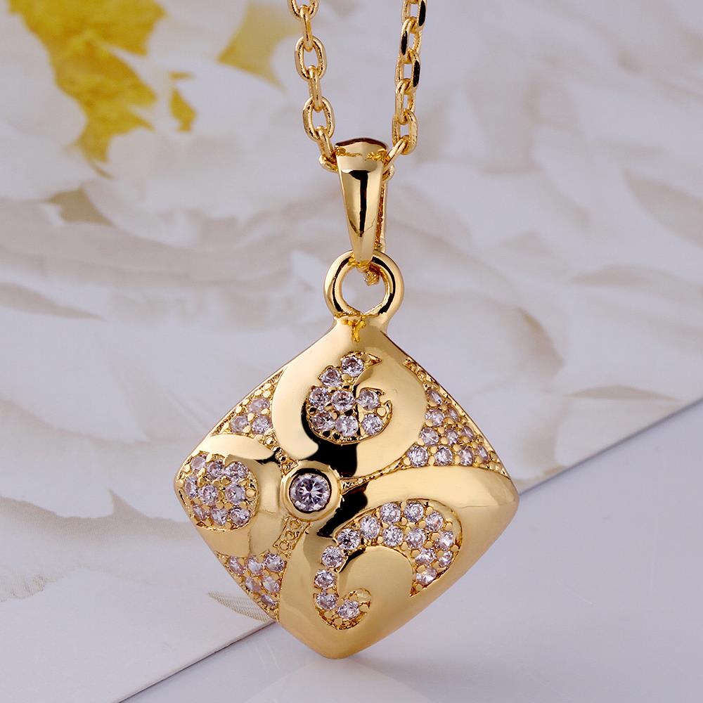 Wholesale Romantic 24K Gold Geometric square CZ Necklace high quality delicate women jewelry TGGPN519 2