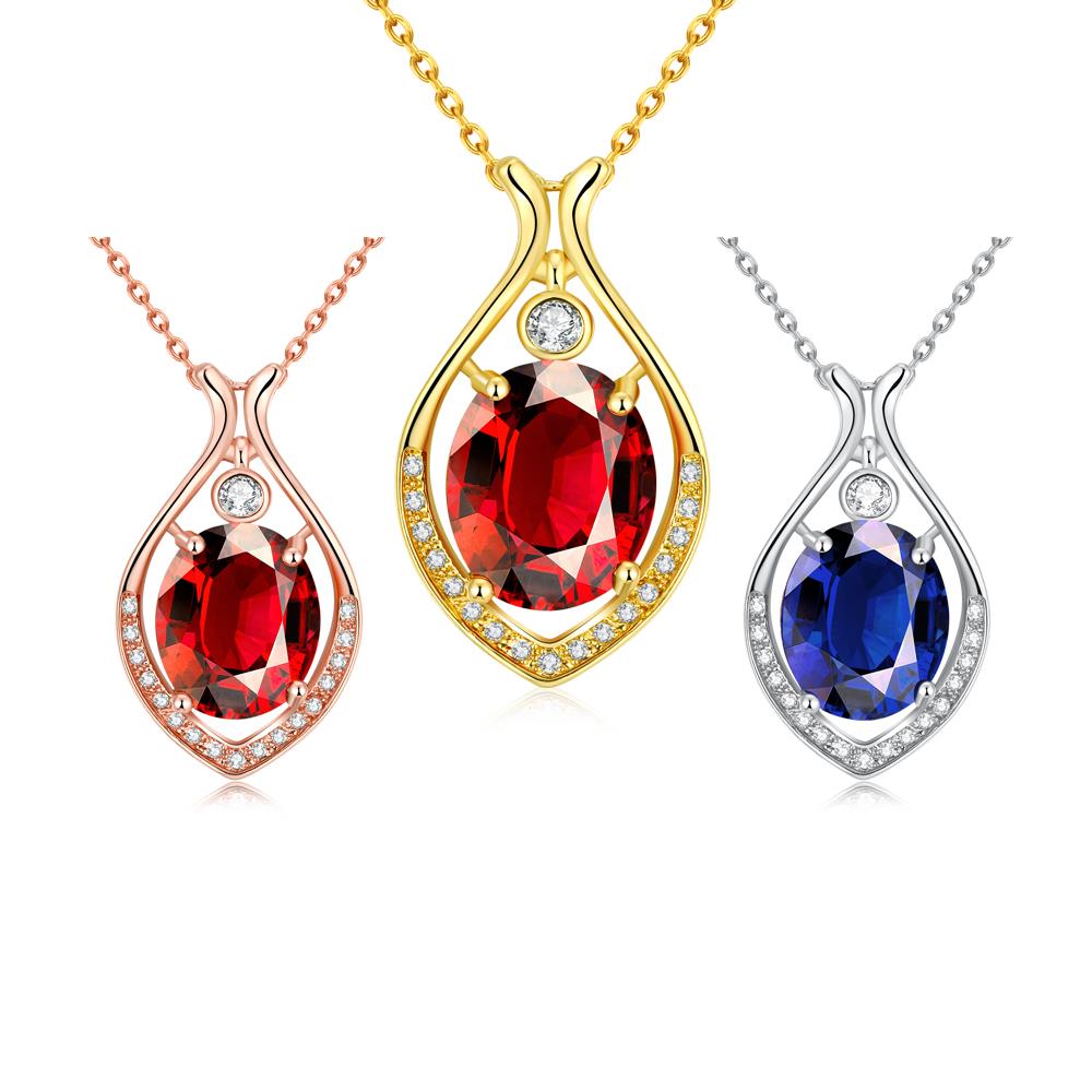Wholesale Fashion water drop Red Big AAA Cublic Zircon 24K Gold Plated Color necklace High Quality For Women Party Accessories TGGPN037 0