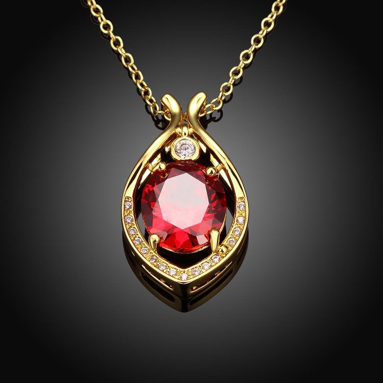 Wholesale Fashion water drop Red Big AAA Cublic Zircon 24K Gold Plated Color necklace High Quality For Women Party Accessories TGGPN037 3