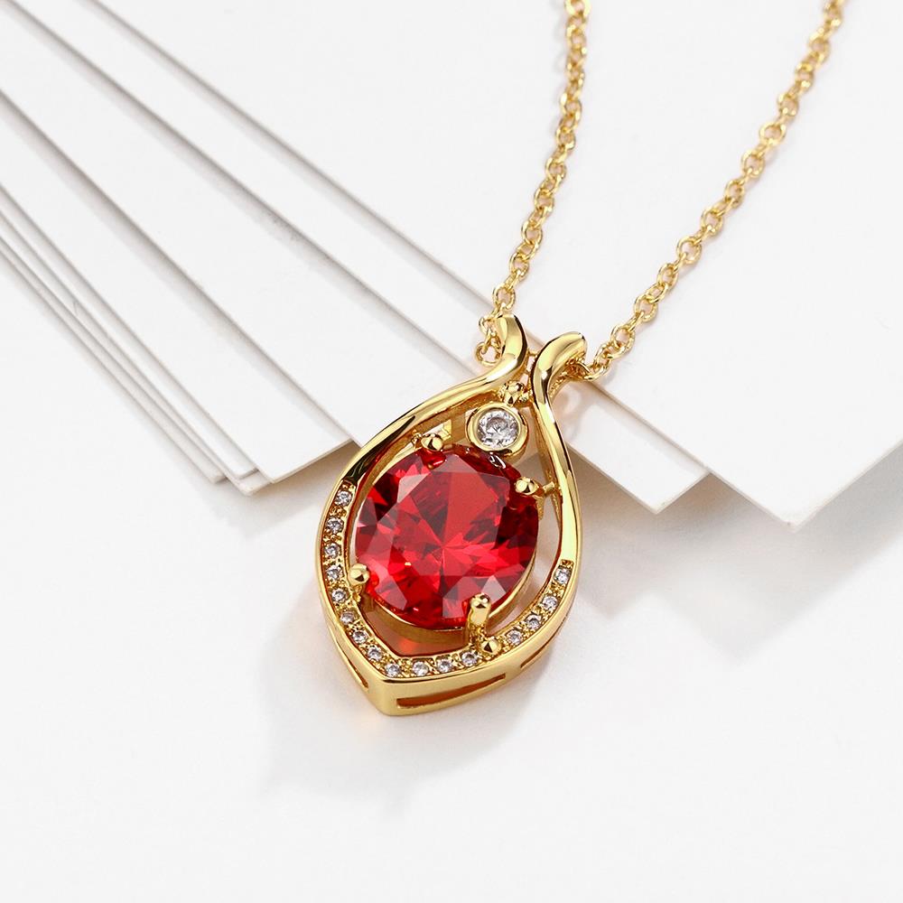 Wholesale Fashion water drop Red Big AAA Cublic Zircon 24K Gold Plated Color necklace High Quality For Women Party Accessories TGGPN037 4