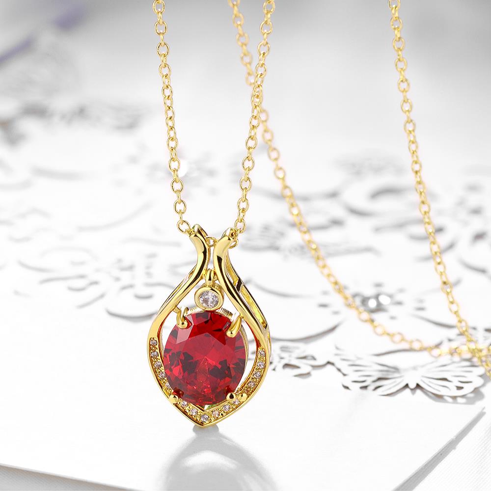 Wholesale Fashion water drop Red Big AAA Cublic Zircon 24K Gold Plated Color necklace High Quality For Women Party Accessories TGGPN037 5