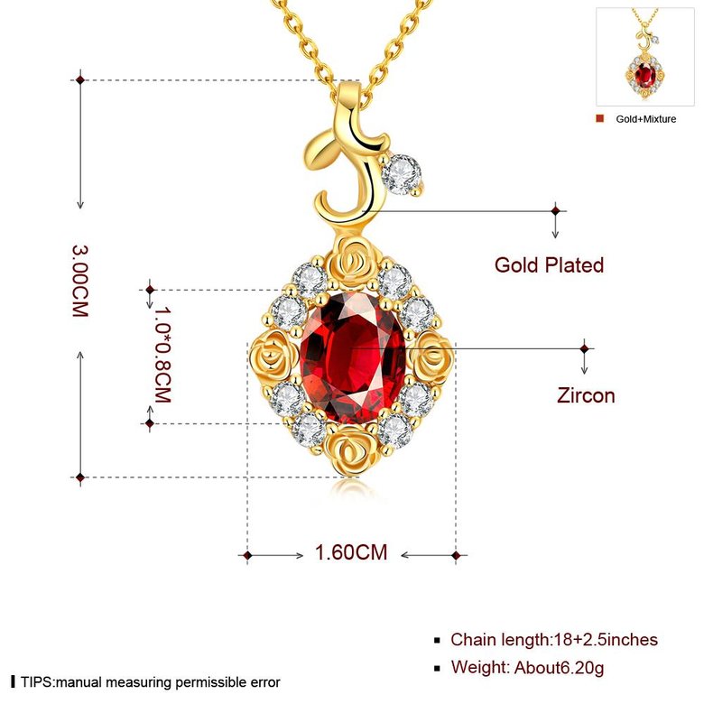 Wholesale Red Rhinestone oval Pendant Necklace for Women Girls 24 Gold necklace elegant wedding Jewelry TGGPN530 0