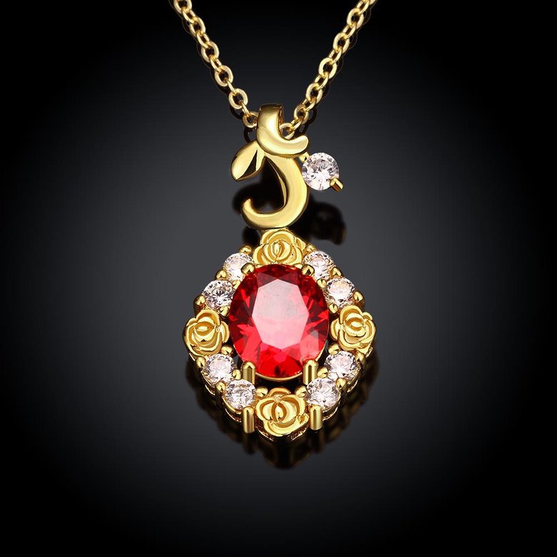 Wholesale Red Rhinestone oval Pendant Necklace for Women Girls 24 Gold necklace elegant wedding Jewelry TGGPN530 2