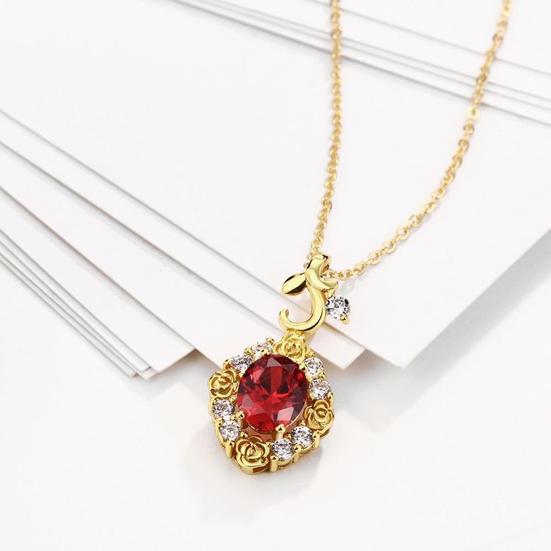Wholesale Red Rhinestone oval Pendant Necklace for Women Girls 24 Gold necklace elegant wedding Jewelry TGGPN530 3