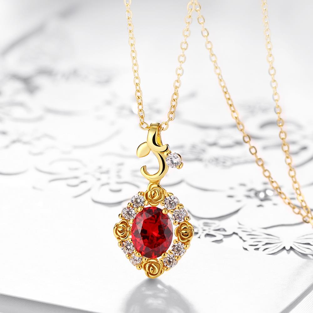 Wholesale Red Rhinestone oval Pendant Necklace for Women Girls 24 Gold necklace elegant wedding Jewelry TGGPN530 4