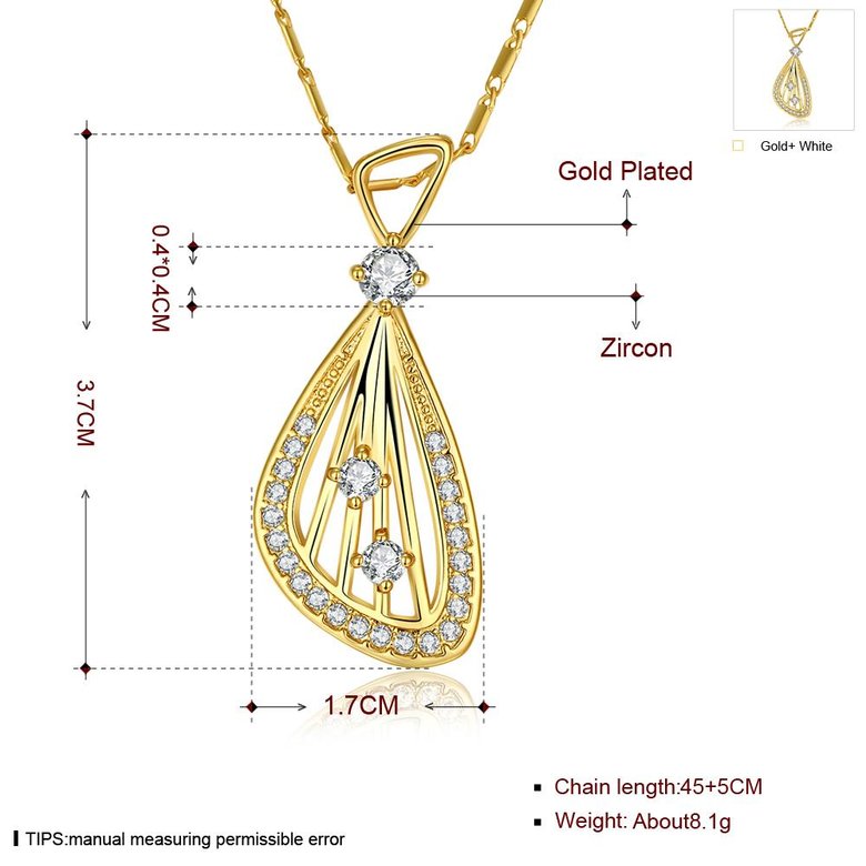 Wholesale Romantic 24K Gold Geometric CZ Necklace fan shape hollow delicate lady's Necklace Glamorous fashion jewelry TGGPN041 1