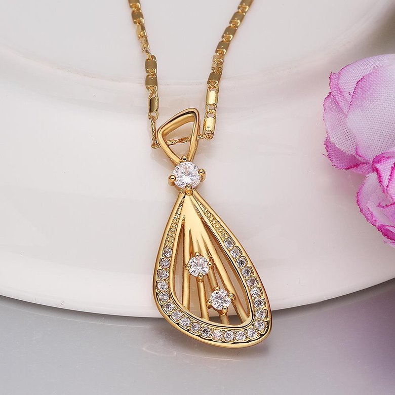 Wholesale Romantic 24K Gold Geometric CZ Necklace fan shape hollow delicate lady's Necklace Glamorous fashion jewelry TGGPN041 2