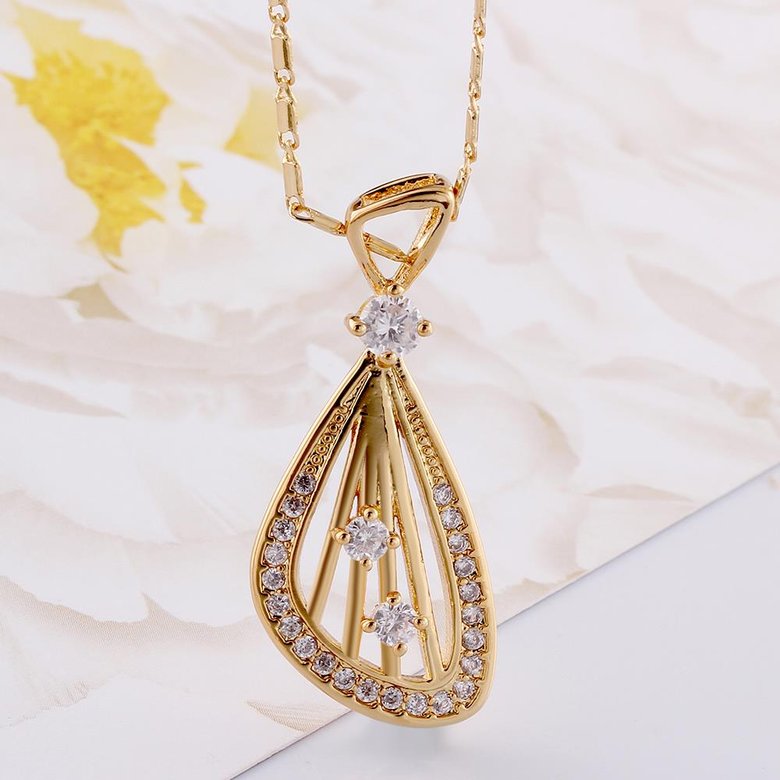 Wholesale Romantic 24K Gold Geometric CZ Necklace fan shape hollow delicate lady's Necklace Glamorous fashion jewelry TGGPN041 3