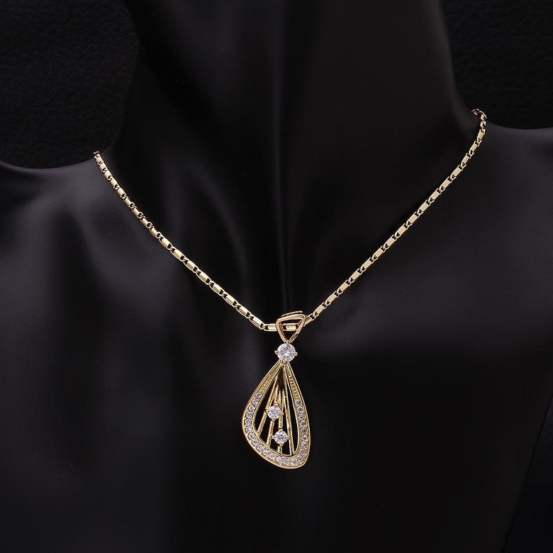 Wholesale Romantic 24K Gold Geometric CZ Necklace fan shape hollow delicate lady's Necklace Glamorous fashion jewelry TGGPN041 4
