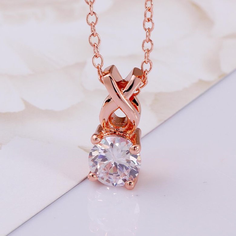 Wholesale Trendy Rose Gold Round CZ Necklace Lovely Rhinestone Circle Necklace Women Jewelry Gift TGGPN057 2