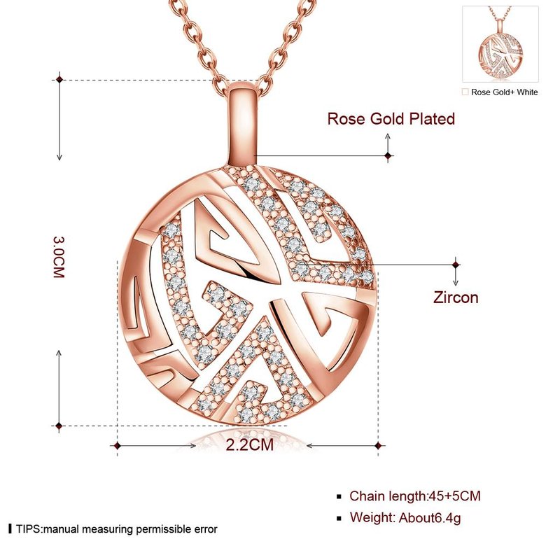 Wholesale Hollow rose gold round Pendant Necklace Jewelry for Women Girls Cubic Zircon Cut Out Fashion Wedding Party Trendy Jewelry TGGPN067 0