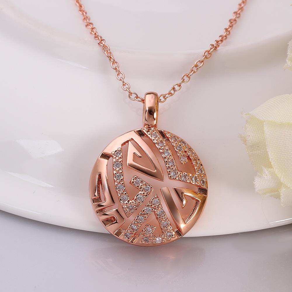 Wholesale Hollow rose gold round Pendant Necklace Jewelry for Women Girls Cubic Zircon Cut Out Fashion Wedding Party Trendy Jewelry TGGPN067 1