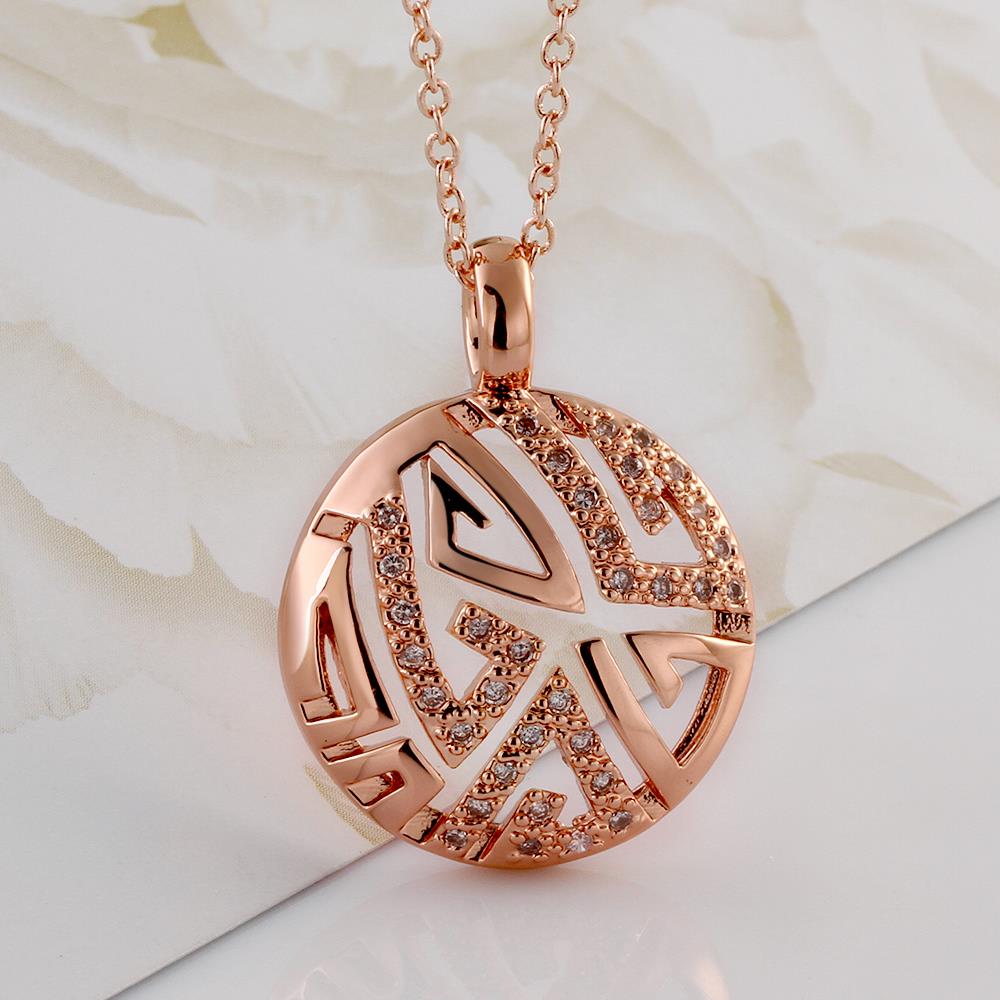 Wholesale Hollow rose gold round Pendant Necklace Jewelry for Women Girls Cubic Zircon Cut Out Fashion Wedding Party Trendy Jewelry TGGPN067 2