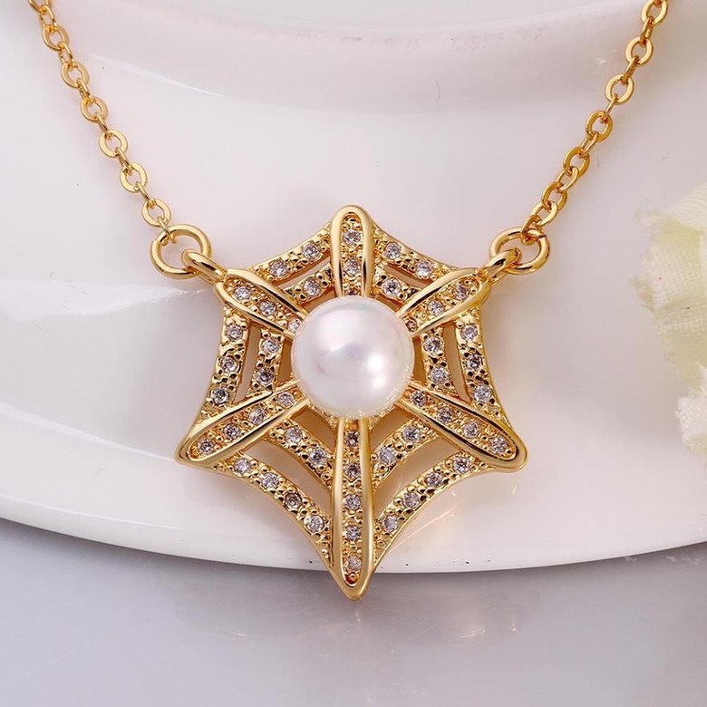 Wholesale Cute unique Pearls Necklace Micro Pave Zircon Hollow spider webs Necklace  TGGPN072 1