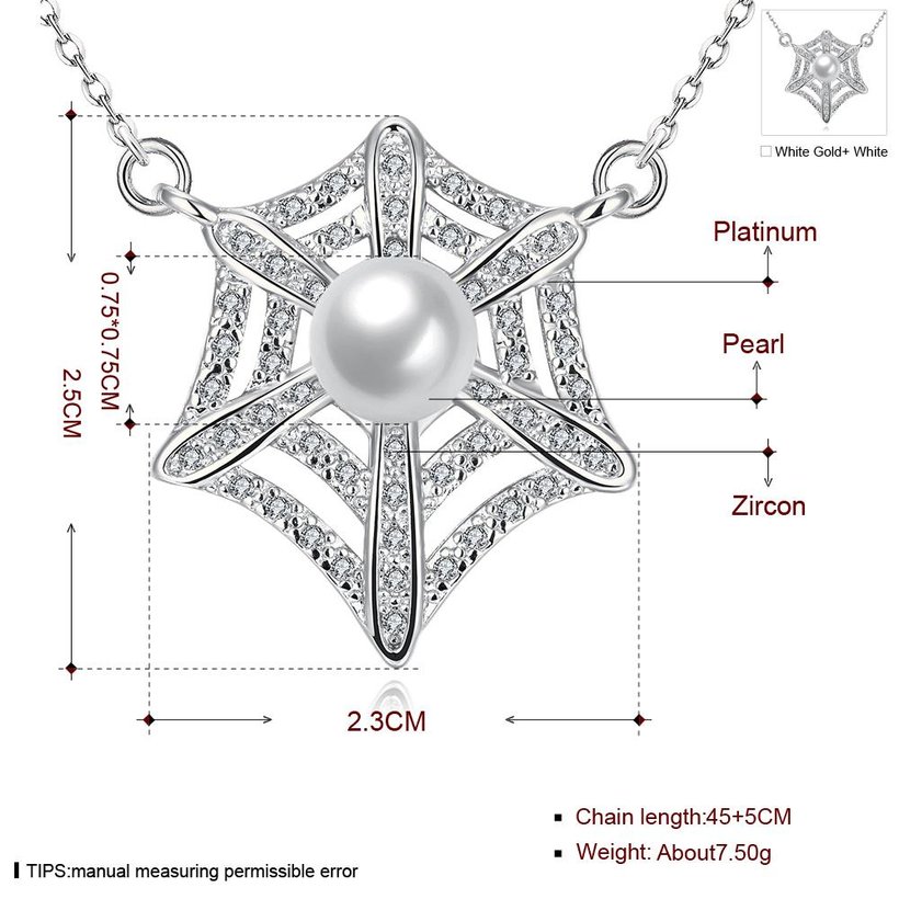 Wholesale Cute unique Pearls Necklace Micro Pave Zircon Hollow spider webs Necklace  TGGPN072 5