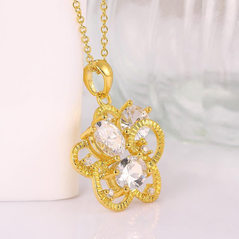 Wholesale Trendy 24K Gold Plated CZ Necklace temperament hollow flower necklace jewerly wholesale from China TGGPN089 1