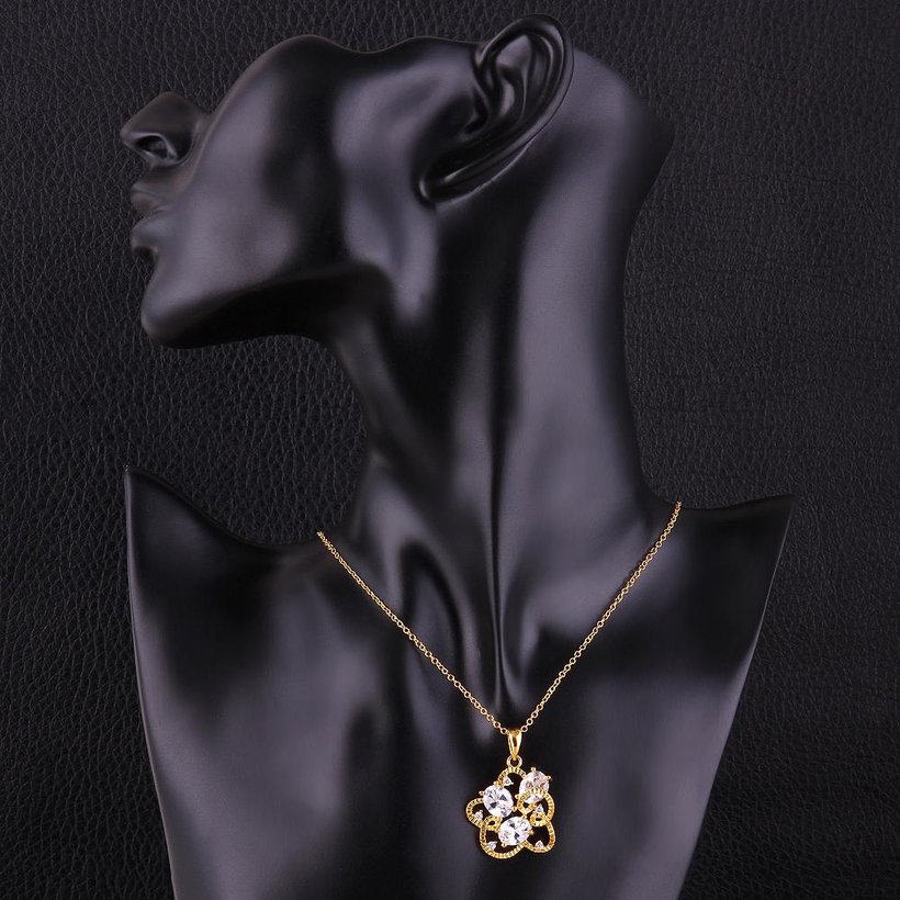 Wholesale Trendy 24K Gold Plated CZ Necklace temperament hollow flower necklace jewerly wholesale from China TGGPN089 2