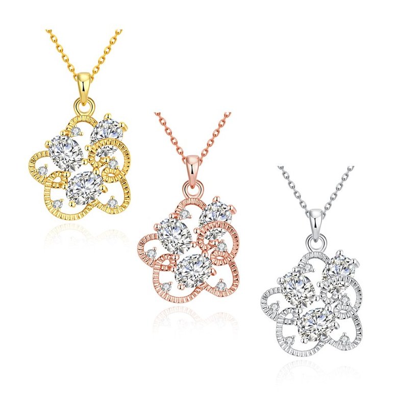 Wholesale Trendy 24K Gold Plated CZ Necklace temperament hollow flower necklace jewerly wholesale from China TGGPN089 3