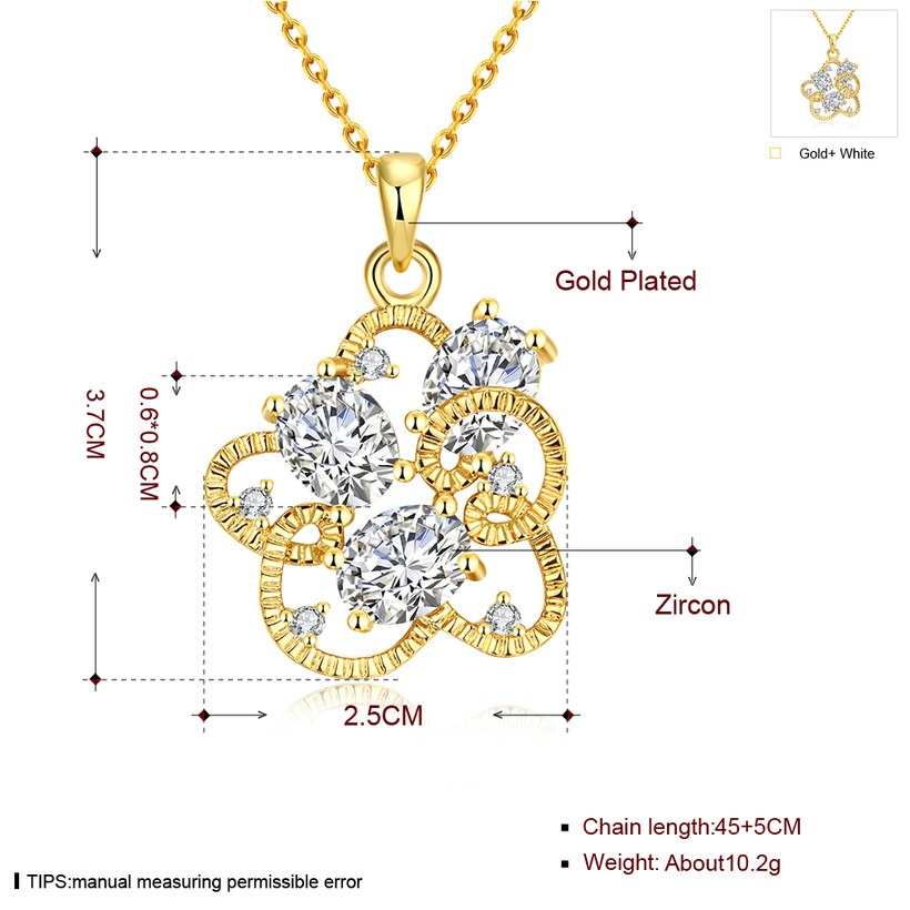 Wholesale Trendy 24K Gold Plated CZ Necklace temperament hollow flower necklace jewerly wholesale from China TGGPN089 4