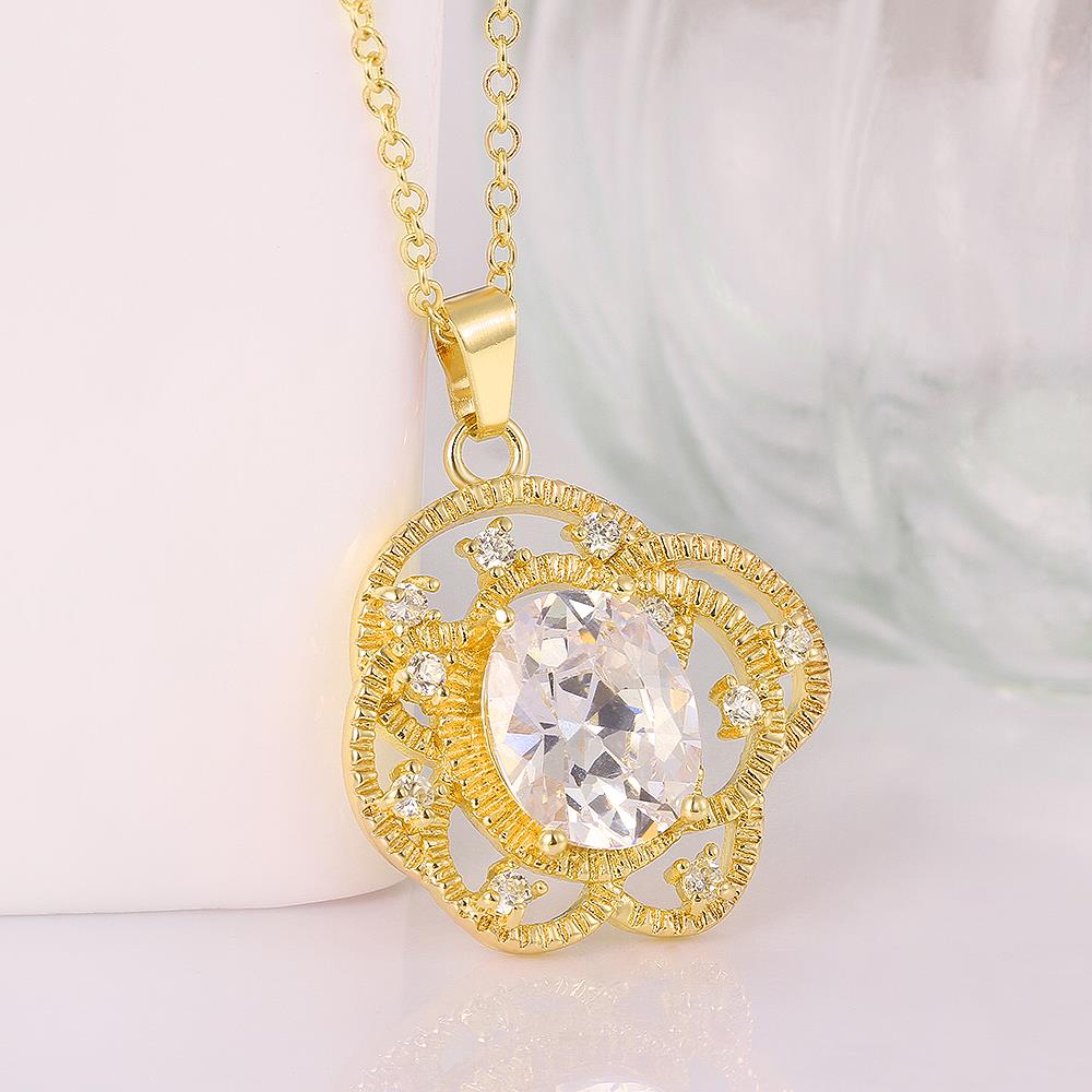 Wholesale Trendy 24K Gold Plated CZ Necklace temperament hollow flower necklace jewerly wholesale from China TGGPN091 0