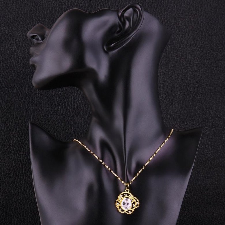 Wholesale Trendy 24K Gold Plated CZ Necklace temperament hollow flower necklace jewerly wholesale from China TGGPN091 1