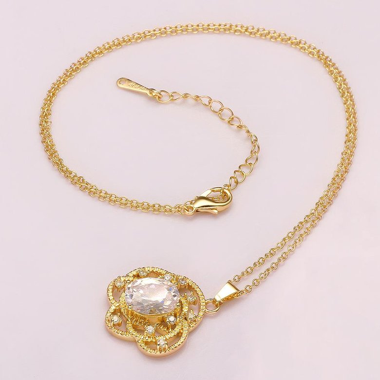 Wholesale Trendy 24K Gold Plated CZ Necklace temperament hollow flower necklace jewerly wholesale from China TGGPN091 2