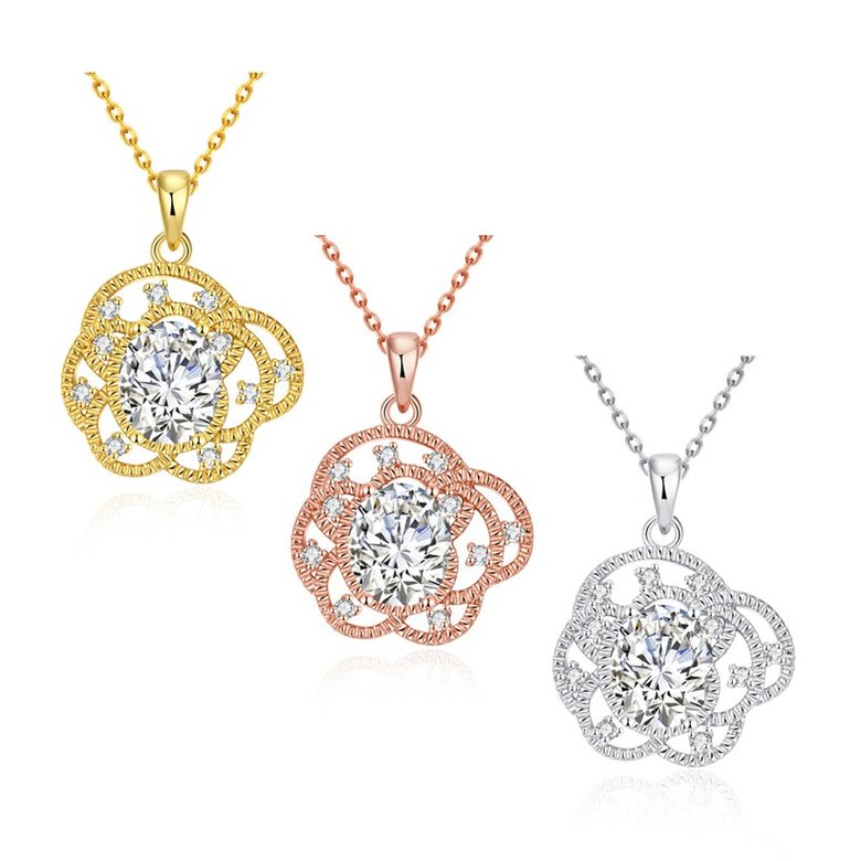 Wholesale Trendy 24K Gold Plated CZ Necklace temperament hollow flower necklace jewerly wholesale from China TGGPN091 4