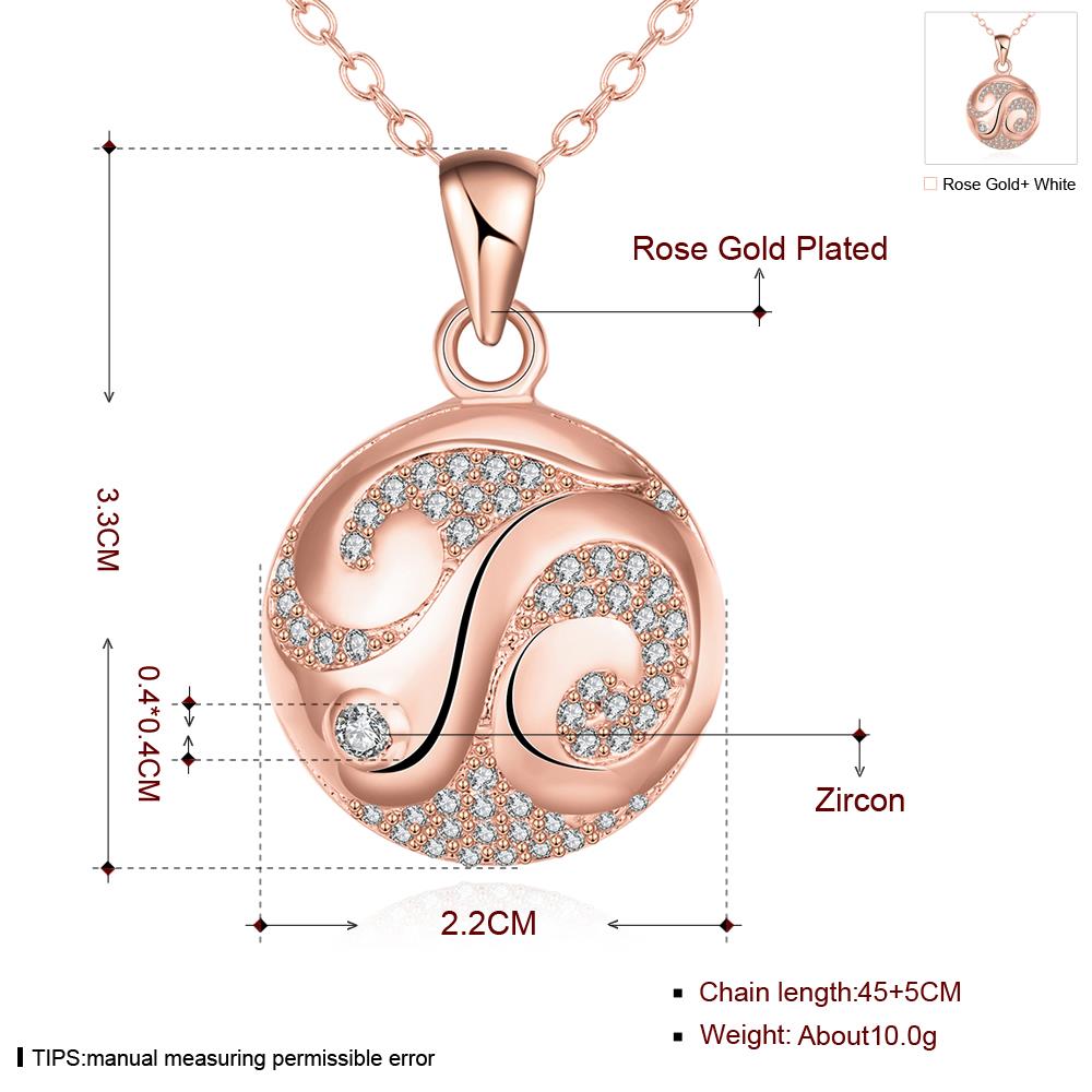 Wholesale Flower pattern rose gold round Pendant Necklace Jewelry for Women Girls Cubic Zirco Fashion Wedding Party Trendy Jewelry TGGPN098 0