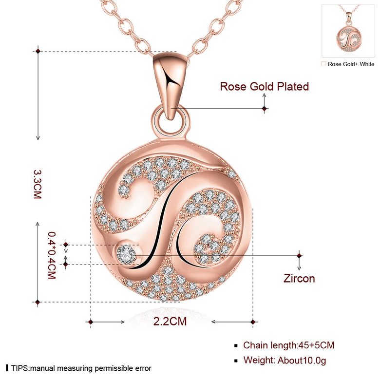 Wholesale Flower pattern rose gold round Pendant Necklace Jewelry for Women Girls Cubic Zirco Fashion Wedding Party Trendy Jewelry TGGPN098 0