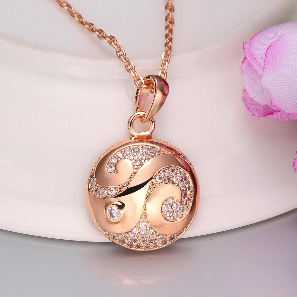 Wholesale Flower pattern rose gold round Pendant Necklace Jewelry for Women Girls Cubic Zirco Fashion Wedding Party Trendy Jewelry TGGPN098 1