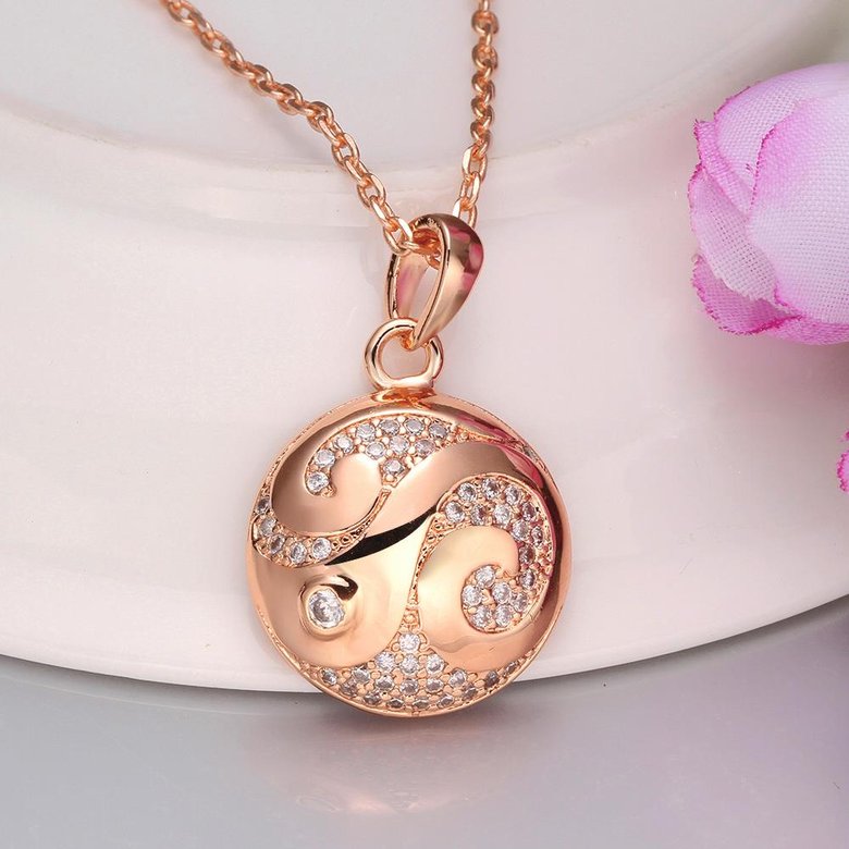 Wholesale Flower pattern rose gold round Pendant Necklace Jewelry for Women Girls Cubic Zirco Fashion Wedding Party Trendy Jewelry TGGPN098 1