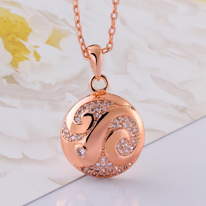 Wholesale Flower pattern rose gold round Pendant Necklace Jewelry for Women Girls Cubic Zirco Fashion Wedding Party Trendy Jewelry TGGPN098 2