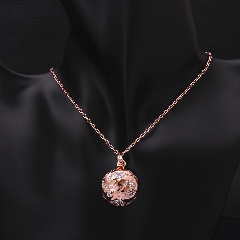 Wholesale Flower pattern rose gold round Pendant Necklace Jewelry for Women Girls Cubic Zirco Fashion Wedding Party Trendy Jewelry TGGPN098 3