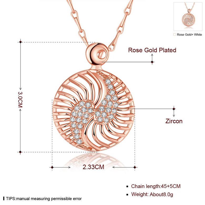 Wholesale Hollow rose gold round Pendant Necklace Jewelry for Women Girls Cubic Zircon Cut Out Fashion Wedding Party Trendy Jewelry TGGPN104 0