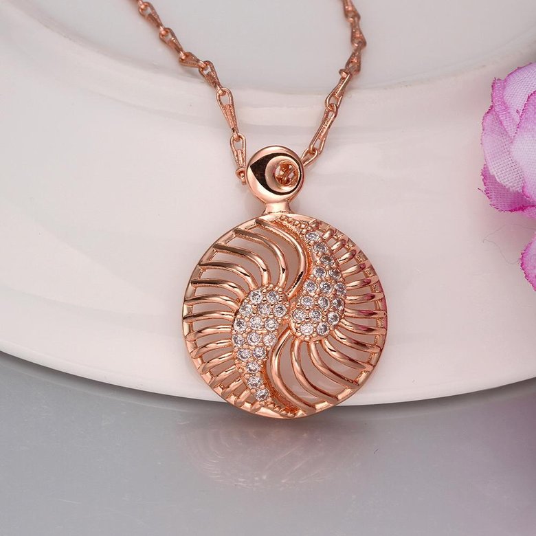 Wholesale Hollow rose gold round Pendant Necklace Jewelry for Women Girls Cubic Zircon Cut Out Fashion Wedding Party Trendy Jewelry TGGPN104 1