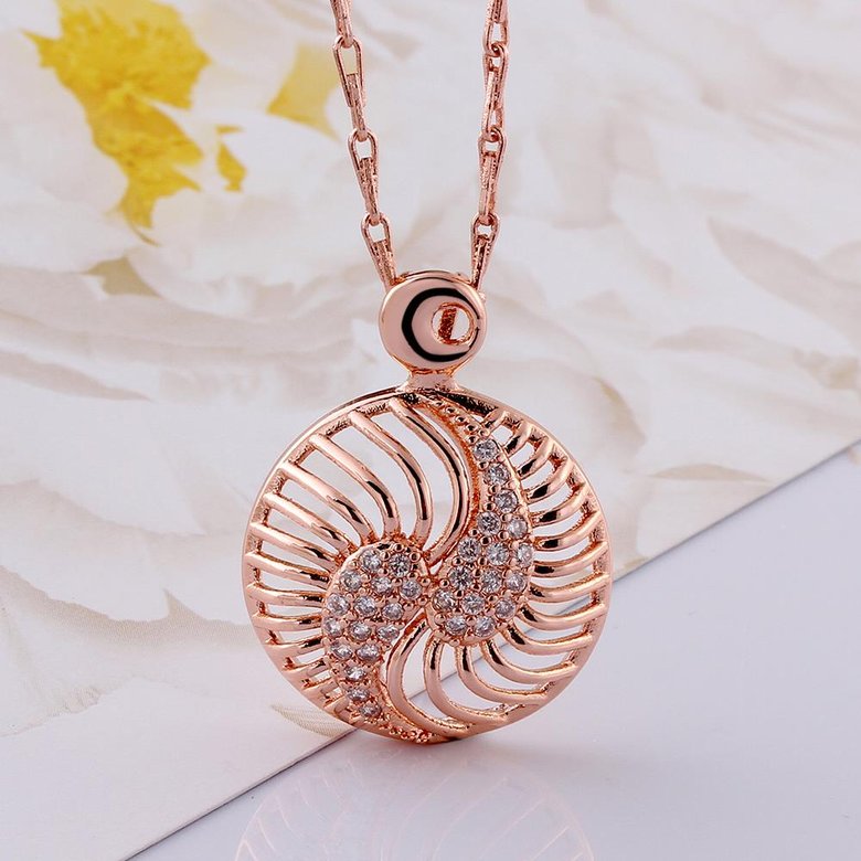 Wholesale Hollow rose gold round Pendant Necklace Jewelry for Women Girls Cubic Zircon Cut Out Fashion Wedding Party Trendy Jewelry TGGPN104 2